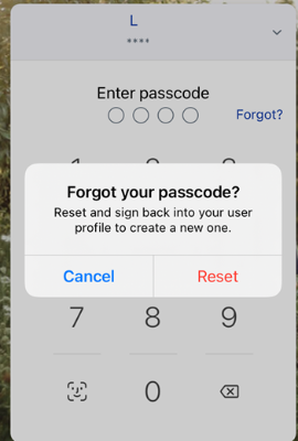 Passcode forgot warning mobile device