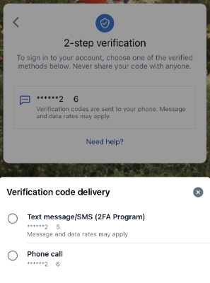 2 Step Verification Delivery method