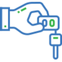 line art icon of a hand holding a key