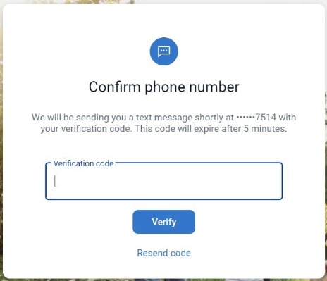 Confirm Phone Number Desktop