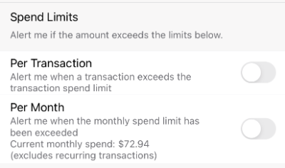 Spend Limit Alerts Card Control