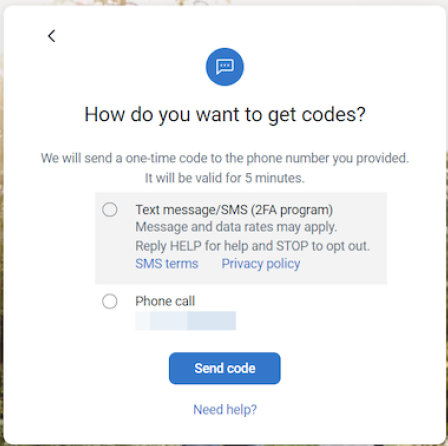 Verification code options